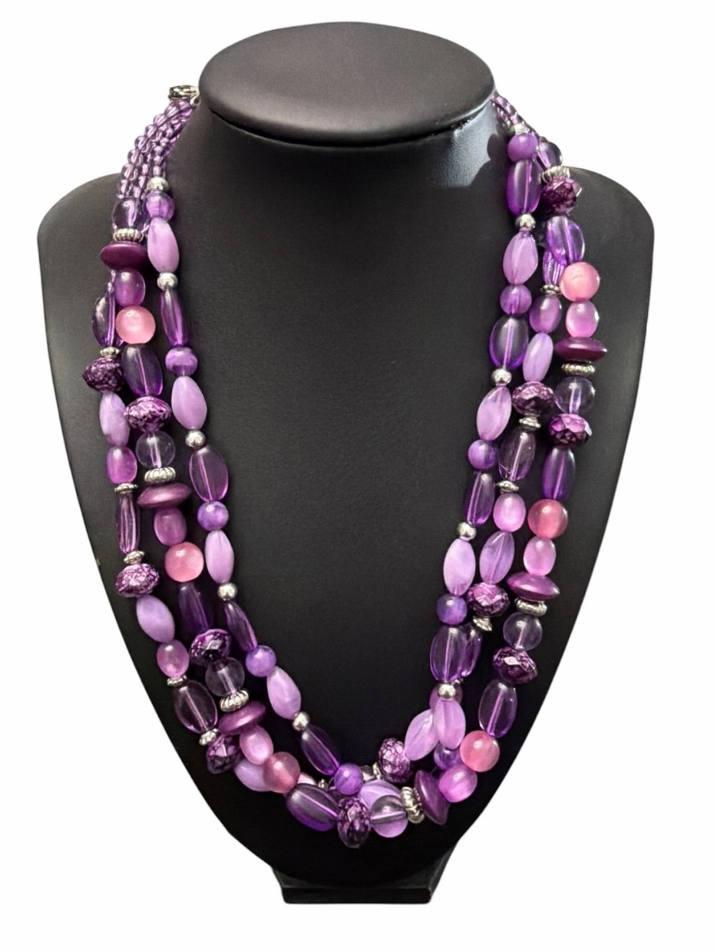 Multi-Strand Purple Beaded Necklace 17”